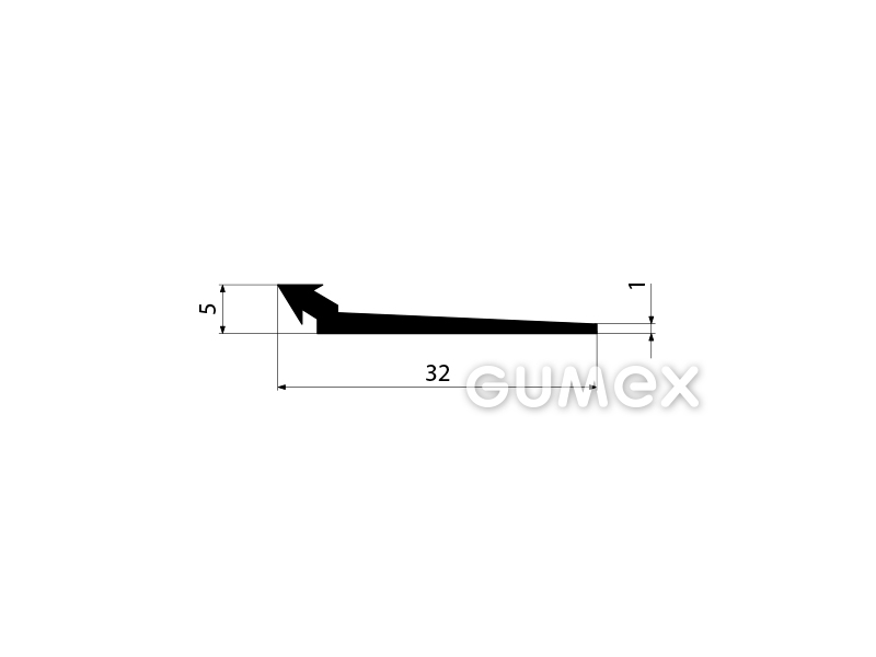 Geformtes Gummiprofil, 5x32mm, 60°ShA, NBR, -40°C/+70°C, schwarz, 